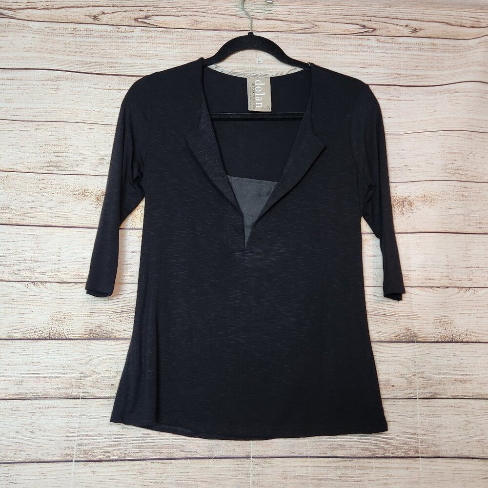 Dolan Left Coast Collection Petites Black Knit Shirt 3/4 Sleeves Women's Size XS